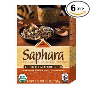 Saphara Tropical Rooibos, 15 Pyramid Tea Bags, 1.2 Ounce (Pack of 6)