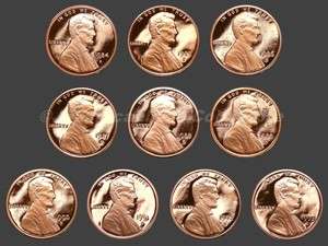 Lot of (10) Gem Proof Lincoln Cents 1984 1993  