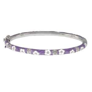   White Flowers And Purple Enamel Stackable CZ Bangle Bracelet Jewelry