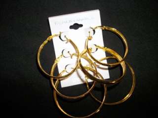 SET OF 3 24KT GOLD PLATED HOOP EARRINGS 3 DIFFERENT SIZES  