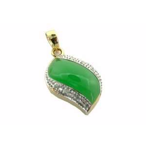  Green Jade and Diamond Rivus Pendant, 14k Gold Jewelry
