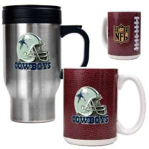 Dallas Cowboys NFL Travel Mug & Gameball Ceramic Mug Set   Helmet logo 