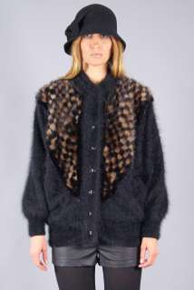 Vtg 80s MINK FUR Avant Garde ANGORA Beaded JACKET Sweater Coat 