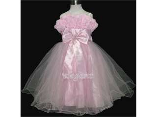 Pink Rosette Pageant Wedding Flower Girls Dress Gown Size 3,4,6,8,10 