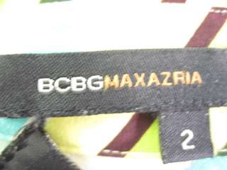 BCBG MAX AZRIA Green Silk Button Down Shirt Top Size 2  
