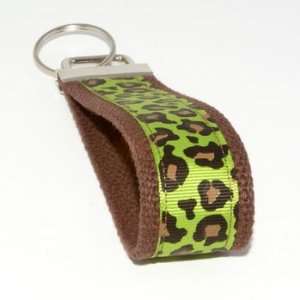  Green Leopard Print 5   Brown   Fabric Keychain Key Fob 