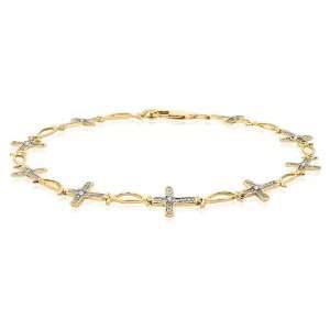   Sterling Silver 1/10 ct. Diamond Cross Bracelet Katarina Jewelry