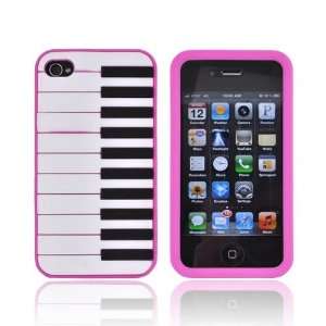  For Apple iPhone 4S 4 Hot Pink Piano Rubbery Feel Silicone 