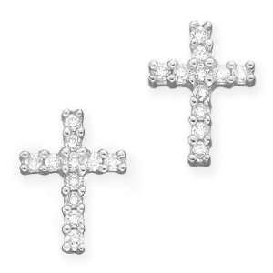  14K White Gold 1/4 ct. Diamond Cross Earrings Katarina Jewelry