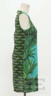 Versace for H&M Green Palm Print Sequined Zip Front Sleeveless Dress 