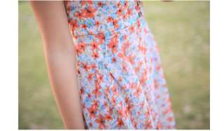 Womens Buttons Floral Chiffon Dress 9750, BLUE, sz M BNWT  