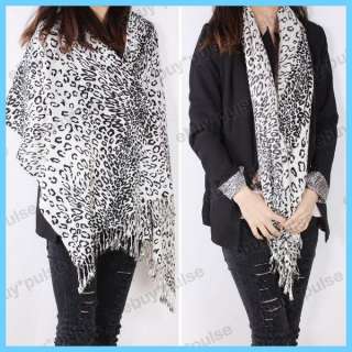   Black Cotton Linen Soft Leopard Stole Shawl Scarf Wrap Gift  
