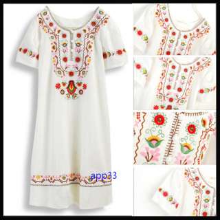 Vtg 70s Embroidered MEXICAN Hippie dress BOHO LONG TOP  