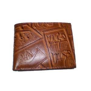  Mens Wallet in cow hide (Hieroglyphs design) Bifold brown 