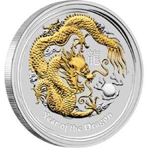   Year of the Dragon   1 oz Gilded Silver Coin Limited Mintage  