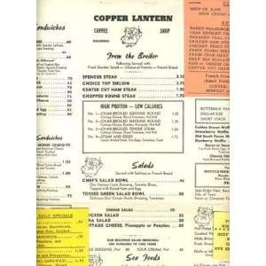   Copper Lantern Coffee Shop Menu Pasadena CA 1950s 