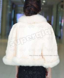 100% Real Genuine Rabbit Fur Fox Collar Coat/Jacket Cape Wraps suit 