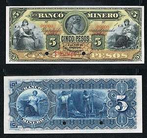 Pesos El Banco Minero Specimen Serie Y.3 00000 UNCIRCULATED #3 