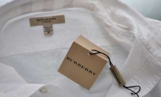 Mens Burberry White Military Utility Cotton Button Up Shirt TOP Size M 
