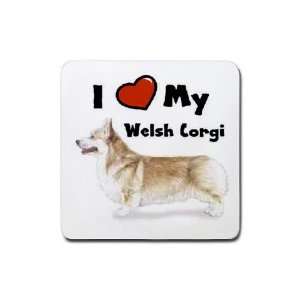 Love My Welsh Corgi Rubber Square Coaster (4 pack)  