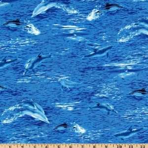  45 Wide Inner Passage Dolphins Blue Fabric By The Yard 