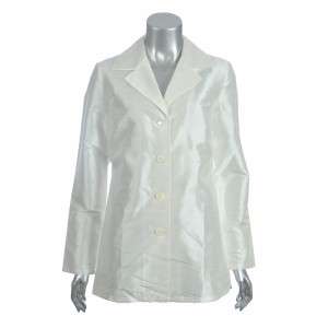 Womens White Silk Dupioni Blazer Big Shirt Jacket 4  