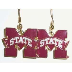 NCAA Dangling Earrings   Mississippi State Bulldogs Logo 
