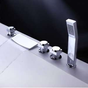 New 5 Hole Brass Faucet Mixer Bathroom Tap Three Handle Chrome Finish 