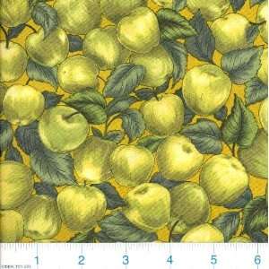  45 Wide Rooster Roost Apples Green Fabric By The Yard 