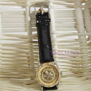 New Design Golden Skeleton Automatic Crystal Women Nice Wristwatch 