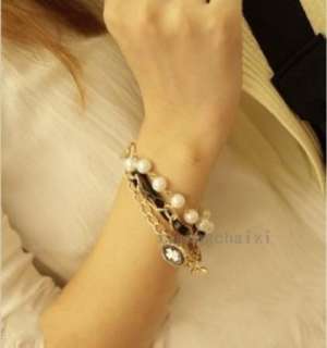 HOT Korean Jewelry Cute Clover Imitation Pearl Multi layer Bracelet 
