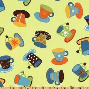  44 Wide Metro Cafe Tossed Coffee Mugs Chartreuse Fabric 
