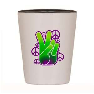  Shot Glass White and Black of Peace Symbol Sign Neon Hand 