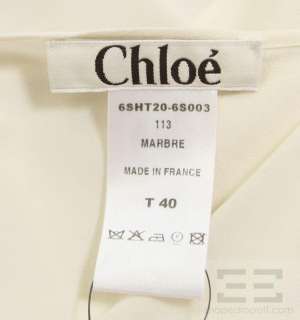 Chloe 2pc Marbre Beige Pleated Silk Jeweled Sheer Top & Cami, Size 40 