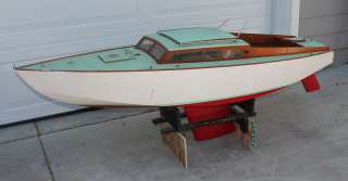 ANTIQUE VINTAGE Wooden Wood Pond Yacht Sail Boat Model Display Ship 