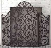 Gold Stained Black Scrolled Fireplace Screen Mesh Back  