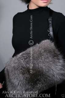 LUXE Gray Grey silver Fox Fur Handmuff FASHION manchon  