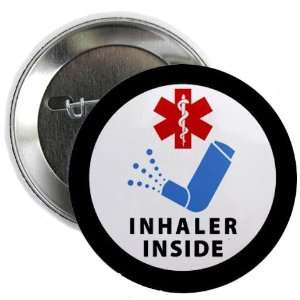  INHALER INSIDE Black Ring Medical Alert 2.25 inch Pinback 
