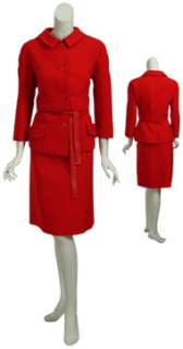 CHRISTIAN DIOR Magnificent Red Wool Ribbed Jacket Skirt Suit 46 14 NEW 