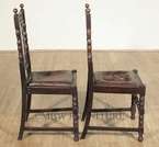 Antique English Solid Oak Jacobean Dining Side Chairs Set (6) c1920 