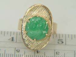 14k Yellow Gold Solitaire Carved Jade Ring  