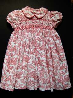 Girls Luli & Me Red Toile Smocked Party Dress 24 mos  