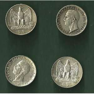   coins 5 italian lira 1927 § 5 italian lira 1929 