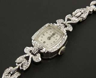 Longines Diamond 14k White Gold Ladies Watch Circa 1950  