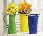 Painted Metal Stem Holders W Leaf Accents Pitcher  