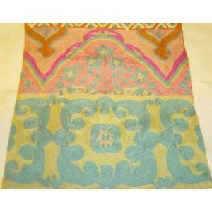  Crewel Rug Floral Medallion Forest Colors on White Chain 
