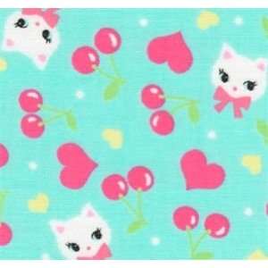  turquoise kitty cherry Japanese fabric Lecien (Sold in 