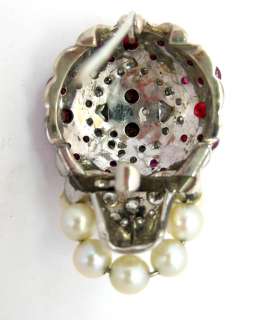 14K White Gold Jockeys Cap Pin or Brooch with Rubies, Diamonds, and 