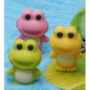 Japanese Eraser Frogs  3 Colors Yellow, Green & Pink Toys 
