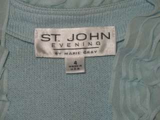 St John EVENING blue ruffles knit suit jacket blazer size 2 4 6  
